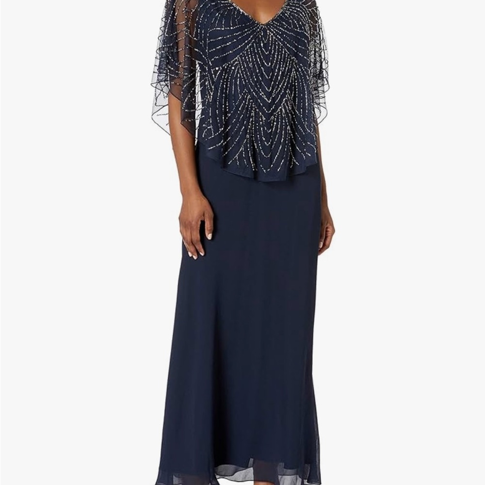 Beautiful navy J Kara beaded holiday or wedding dress. Size 10. Worn once.